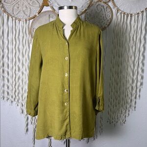 Citron Chartreuse Quarter Sleeve Textured Silk Blouse Size Large